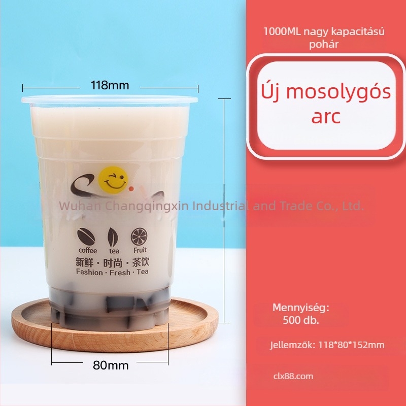 Eldobható PP pohár tej-tea italhoz, 1000 ml, U-forma, logónyomtatás, testreszabás elérhető
