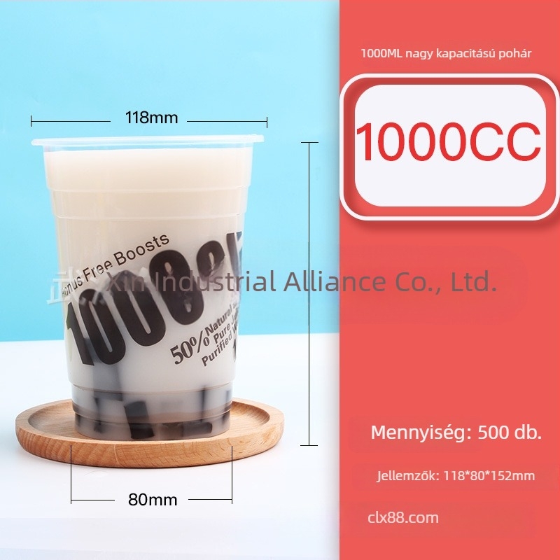Eldobható PP pohár tej-tea italhoz, 1000 ml, U-forma, logónyomtatás, testreszabás elérhető