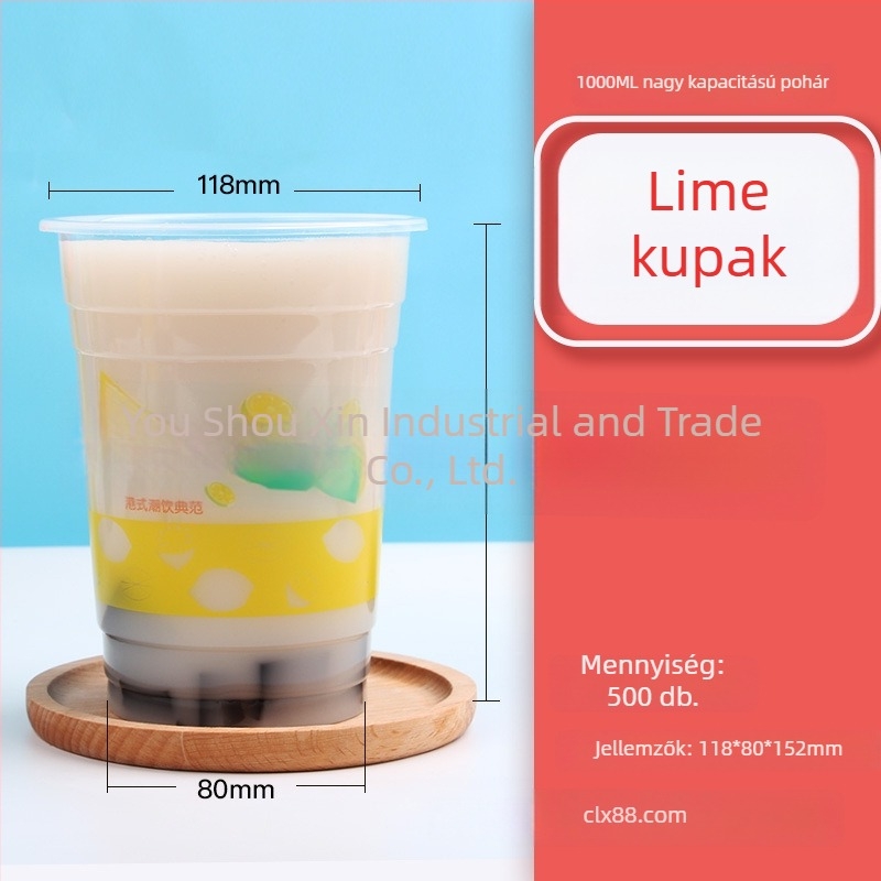 Eldobható PP pohár tej-tea italhoz, 1000 ml, U-forma, logónyomtatás, testreszabás elérhető