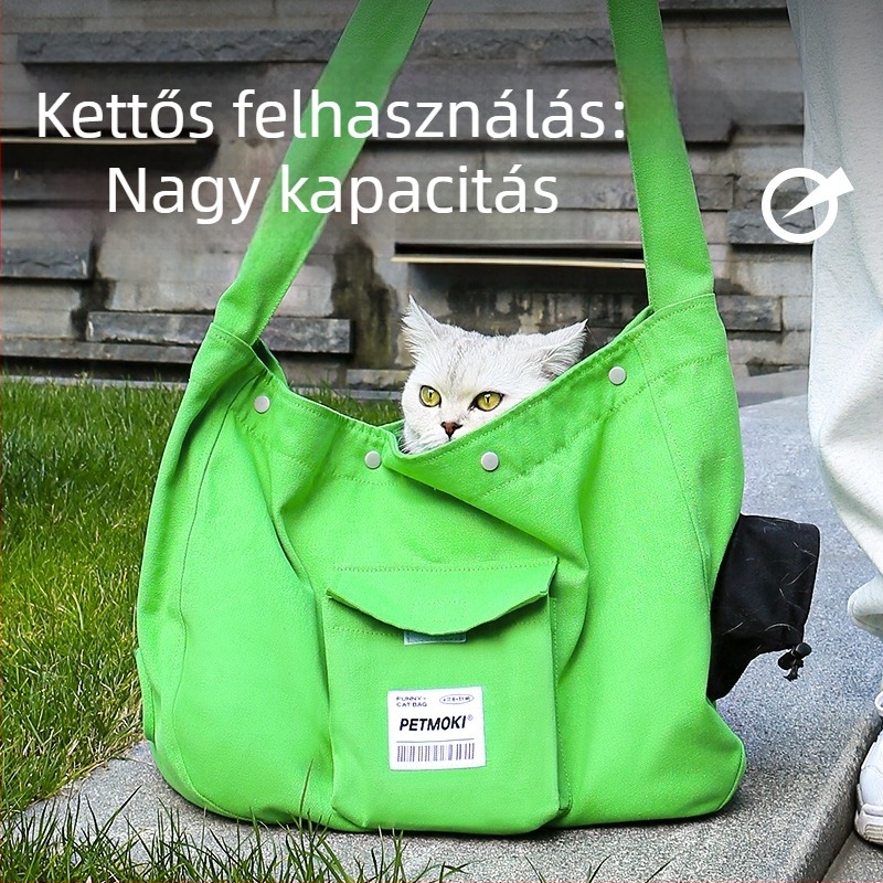 Macska utazótáska vászonból, légáteresztő, keresztpántos, nagy kapacitás