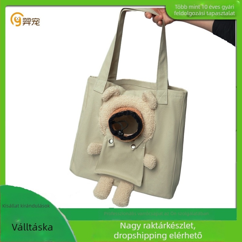 Nyitott tetejű macska szállító válltáska, lélegző vászonból
