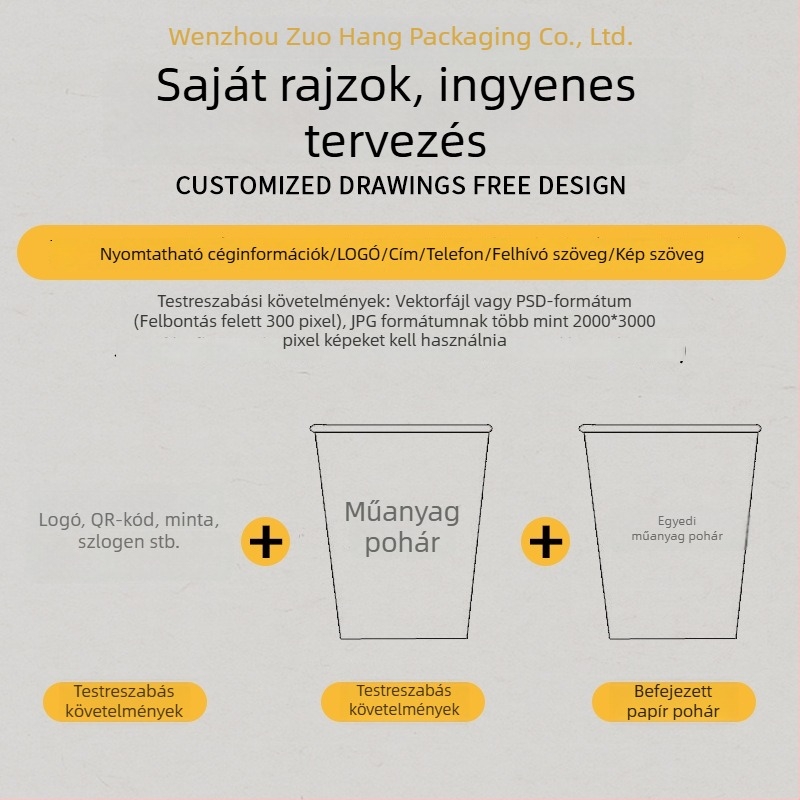 Egyszer használatos PET kávé- és teás pohár, offset nyomtatással, testreszabható, logó nyomtatás elérhető, élelmiszer-csomagoláshoz