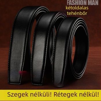 Férfi valódi bőrből készült öv, két rétegű borjúbőrből, csattal ötvözet, csapos zárás, szélesség 2–4 cm