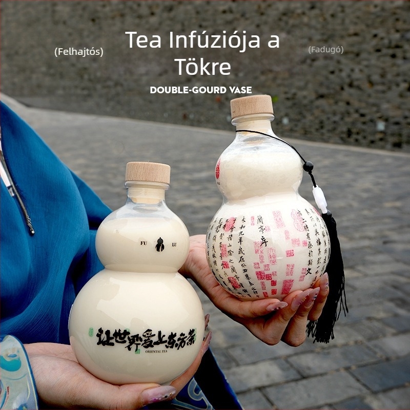 Egyszer használatos, átlátszó műanyag palack hideg teához, kupakkal, 401–500 ml