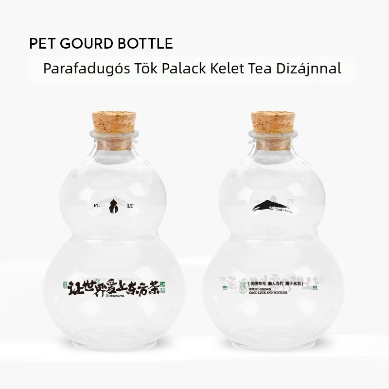 Egyszer használatos, átlátszó műanyag palack hideg teához, kupakkal, 401–500 ml
