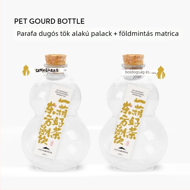 Egyszer használatos, átlátszó műanyag palack hideg teához, kupakkal, 401–500 ml