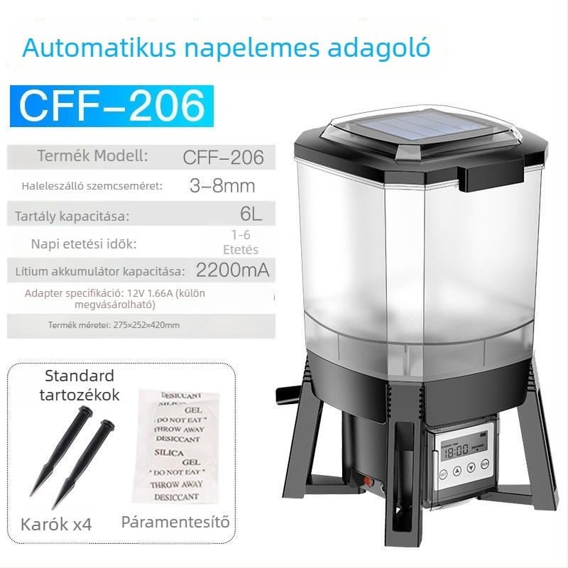 Napelemes automata etető koi tóhoz intelligens időzítővel, beltéri és kültéri használatra, nagy területre szánt etetés.