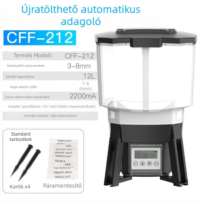 Napelemes automata etető koi tóhoz intelligens időzítővel, beltéri és kültéri használatra, nagy területre szánt etetés.