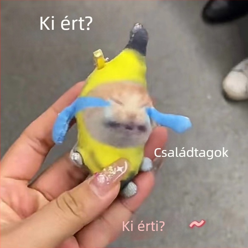 Zsáks plüss kulcstartó hanggal, Banana Cat design; rövid plüss, PP gyapot töltés; többfunkciós, minta testreszabás