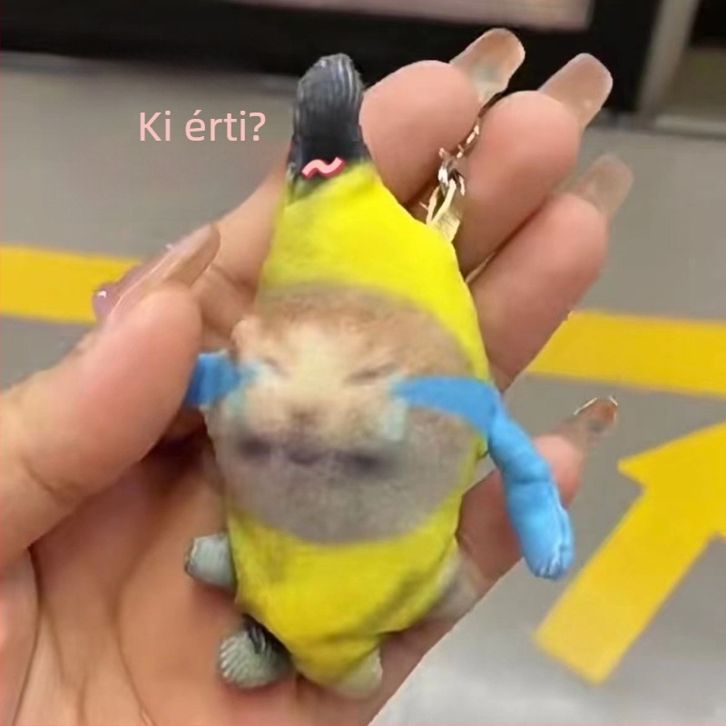 Zsáks plüss kulcstartó hanggal, Banana Cat design; rövid plüss, PP gyapot töltés; többfunkciós, minta testreszabás