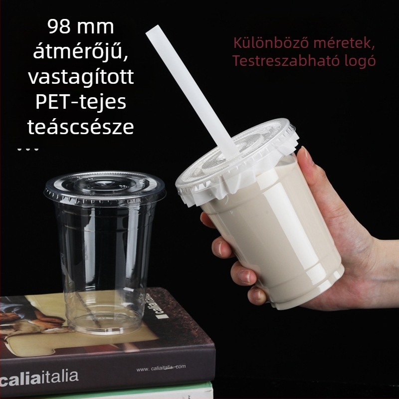 Egyszer használatos, átlátszó műanyag pohár fedővel, hideg italokhoz, 401–500 ml, 98 mm átmérő, ideális tej-tea, gyümölcslé és kávé számára
