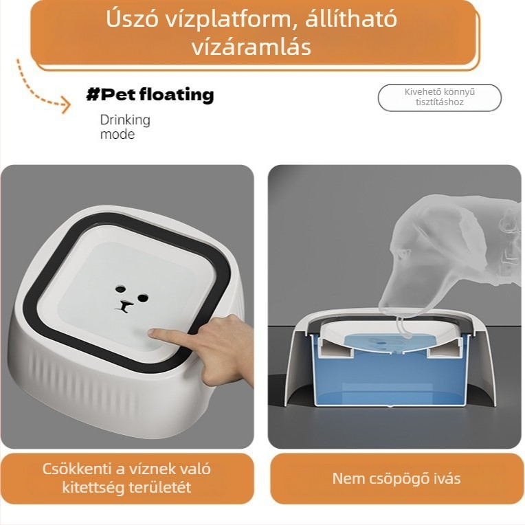 Kutyaitató tál, fröccsenésmentes, lebegő dizájn, függő, megakadályozza a kiborulást, műanyag