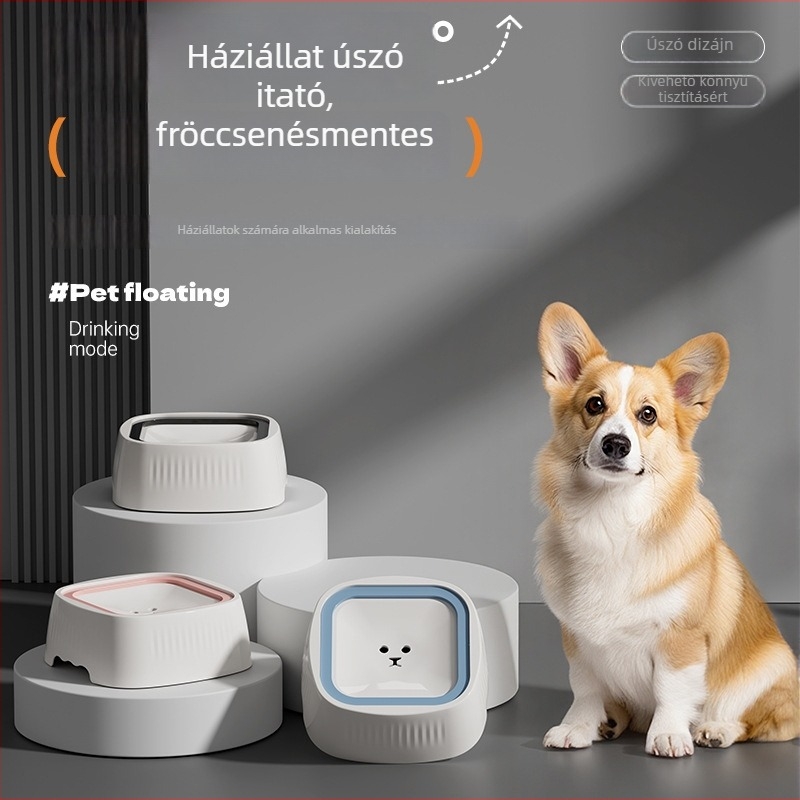 Kutyaitató tál, fröccsenésmentes, lebegő dizájn, függő, megakadályozza a kiborulást, műanyag