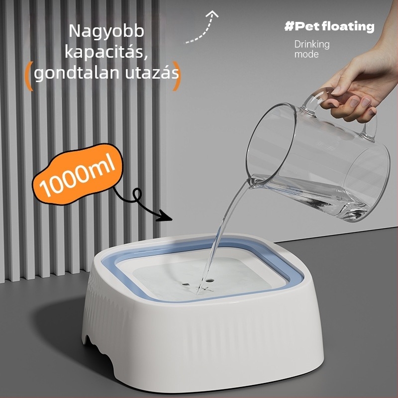 Kutyaitató tál, fröccsenésmentes, lebegő dizájn, függő, megakadályozza a kiborulást, műanyag