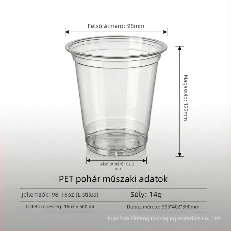 Átlátszó műanyag poharak fedővel, egyszer használatos PET pohárkészlet tejes teához, hideg italokhoz és joghurthoz