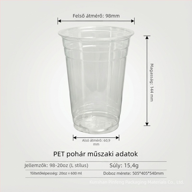 Átlátszó műanyag poharak fedővel, egyszer használatos PET pohárkészlet tejes teához, hideg italokhoz és joghurthoz