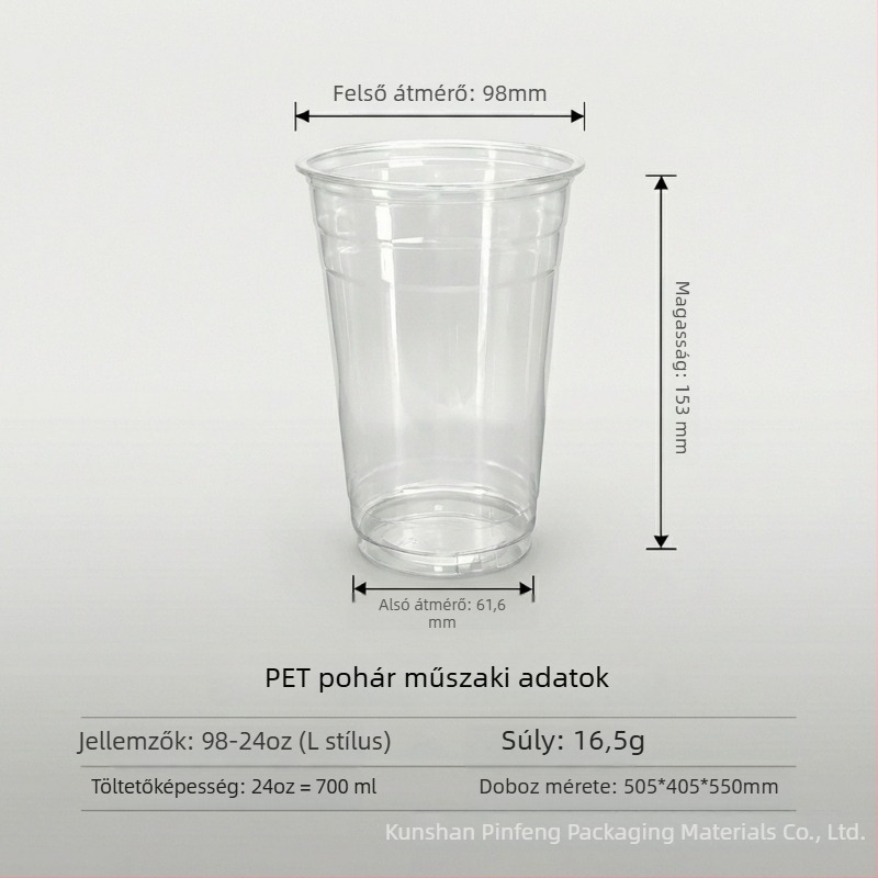 Átlátszó műanyag poharak fedővel, egyszer használatos PET pohárkészlet tejes teához, hideg italokhoz és joghurthoz