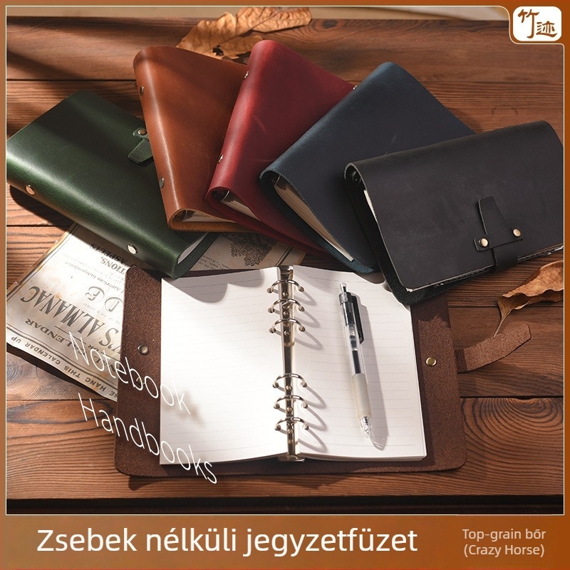 Retro notesz valódi bőrből, csatos zárással, leválasztható lapokkal, belső zseb nélkül, irodalmi napló
