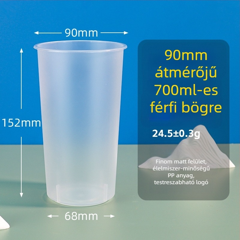 Egyszer használatos PP pohár 90 mm átmérőjű, hideg italokhoz – tej-tea és kávéhoz, 501–600 ml, kerek, injektálással formázott pohár