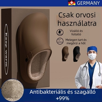 Orvosi minőségű vízálló pamut papucs télre - férfiaknak beltéri és nők számára kültéri viseletre, csúszásmentes, szagmentes, vastag talpú, fleece bevonatú; melegek