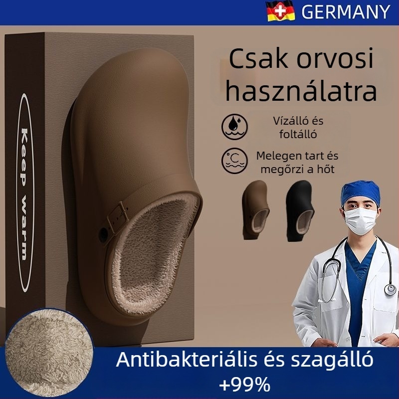 Orvosi minőségű vízálló pamut papucs télre - férfiaknak beltéri és nők számára kültéri viseletre, csúszásmentes, szagmentes, vastag talpú, fleece bevonatú; melegek