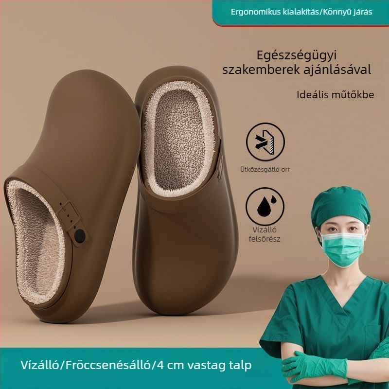 Orvosi minőségű vízálló pamut papucs télre - férfiaknak beltéri és nők számára kültéri viseletre, csúszásmentes, szagmentes, vastag talpú, fleece bevonatú; melegek
