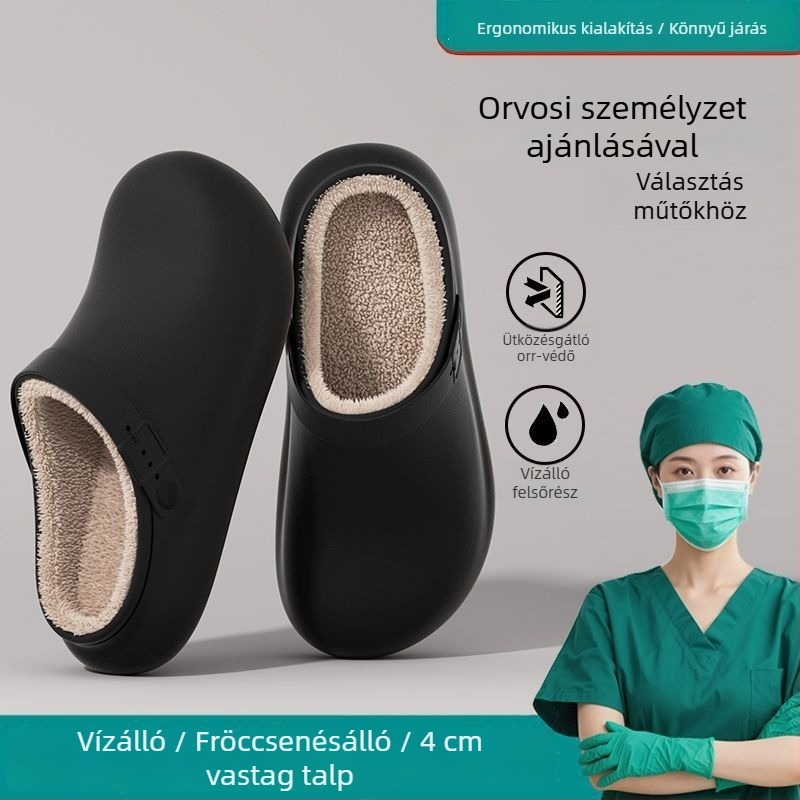 Orvosi minőségű vízálló pamut papucs télre - férfiaknak beltéri és nők számára kültéri viseletre, csúszásmentes, szagmentes, vastag talpú, fleece bevonatú; melegek