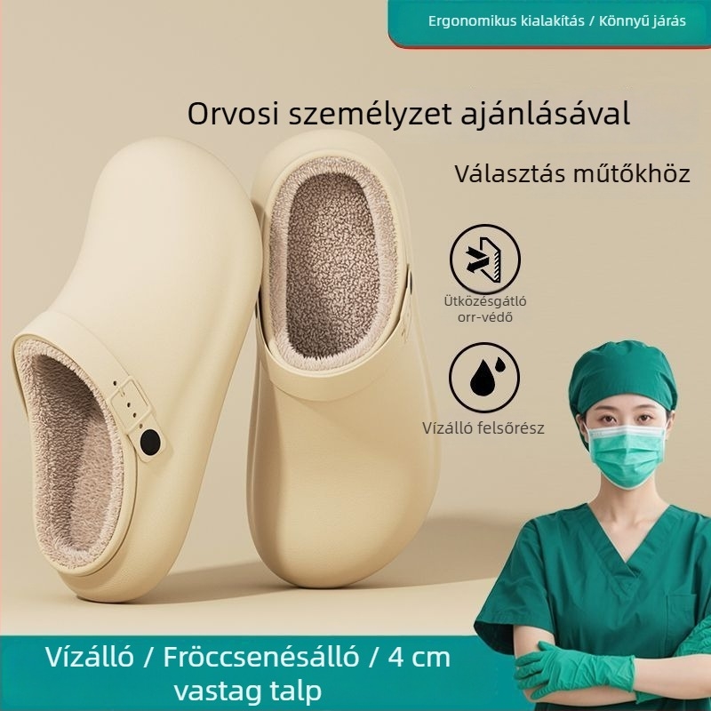 Orvosi minőségű vízálló pamut papucs télre - férfiaknak beltéri és nők számára kültéri viseletre, csúszásmentes, szagmentes, vastag talpú, fleece bevonatú; melegek
