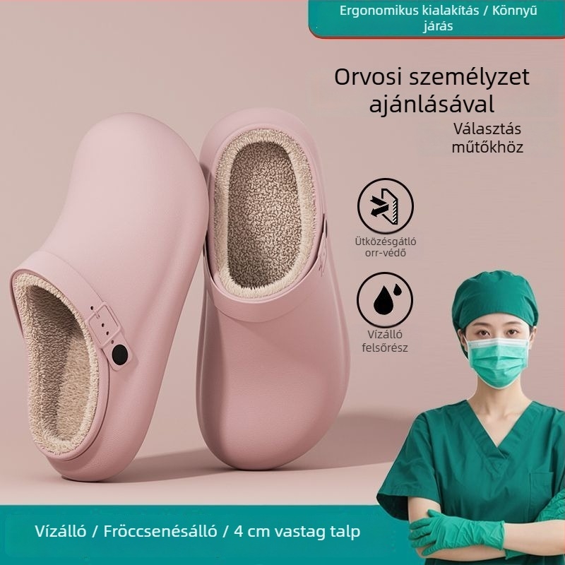 Orvosi minőségű vízálló pamut papucs télre - férfiaknak beltéri és nők számára kültéri viseletre, csúszásmentes, szagmentes, vastag talpú, fleece bevonatú; melegek