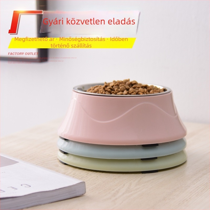 Háziállatok etető tál, kettős anyagú kialakítás, belső rozsdamentes acél liner és külső műanyag, csúszásmentes alap, 120 db/doboz, magáncímke elérhető, új modell