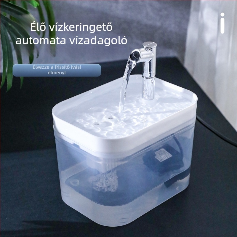 Háziállat itató, 1.5 L kapacitással, automata macskavíz-ellátó, csendes keringő víz, PP anyag