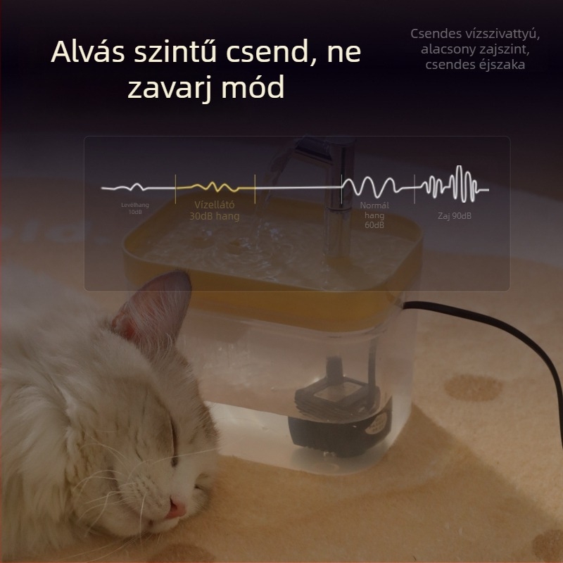 Háziállat itató, 1.5 L kapacitással, automata macskavíz-ellátó, csendes keringő víz, PP anyag
