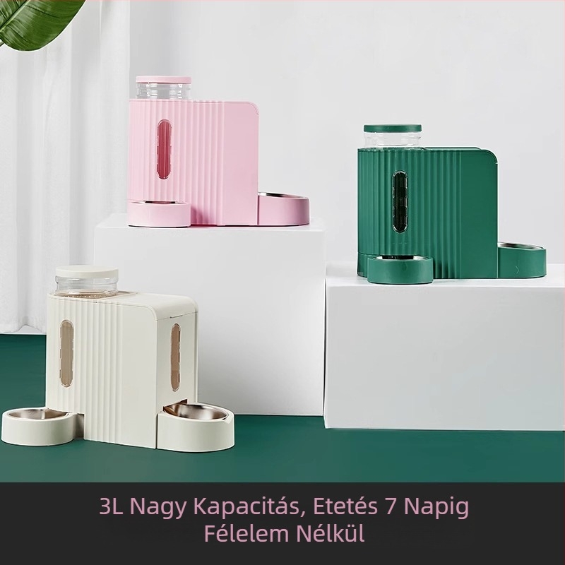 Macska- és kutya automata víz- és etetőadagoló, mindent egy készülékben – etetésre és ivásra, műanyag, mpets, 2 darabos csomag