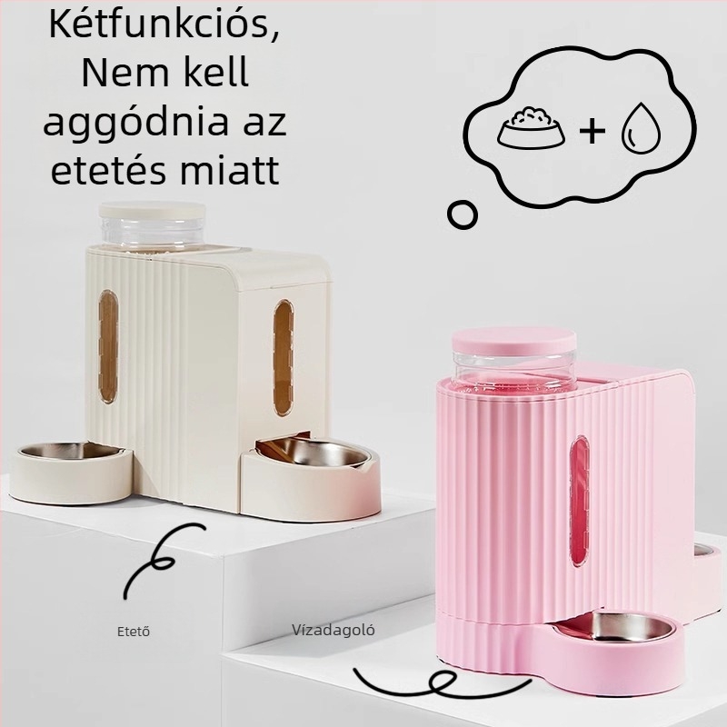 Macska- és kutya automata víz- és etetőadagoló, mindent egy készülékben – etetésre és ivásra, műanyag, mpets, 2 darabos csomag