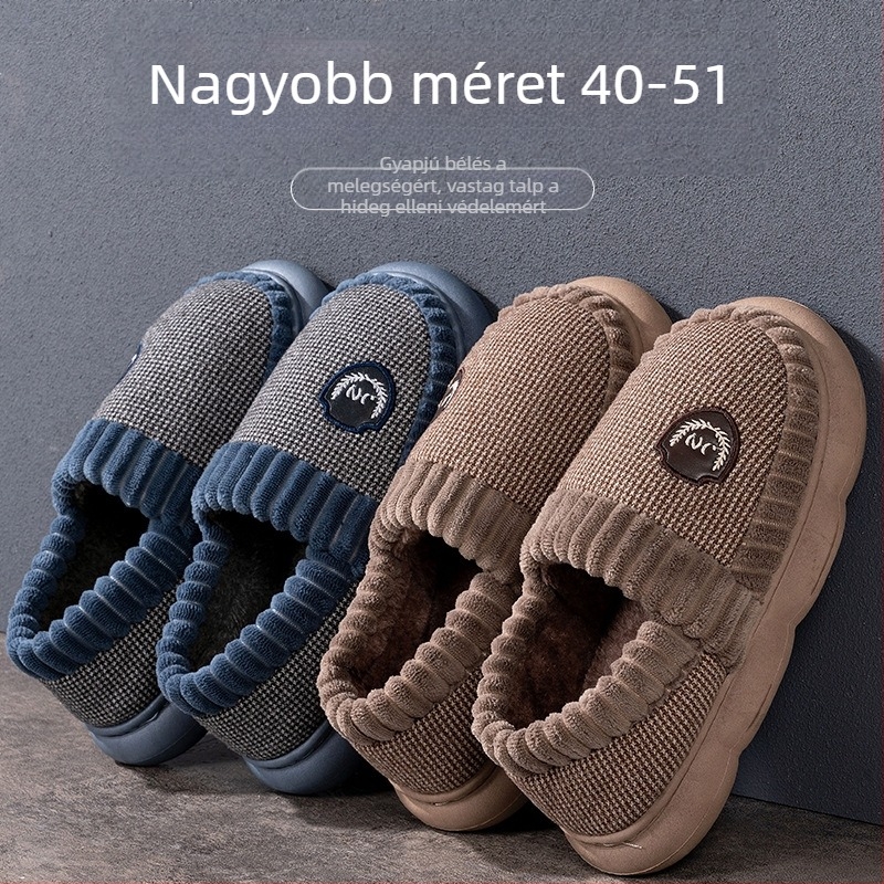 Férfi téli pamut papucs, EXTRA NAGY MÉRET, 2024-es modell, beltéri használatra, csúszásmentes talp, meleg, fleece béléses, vastag talp