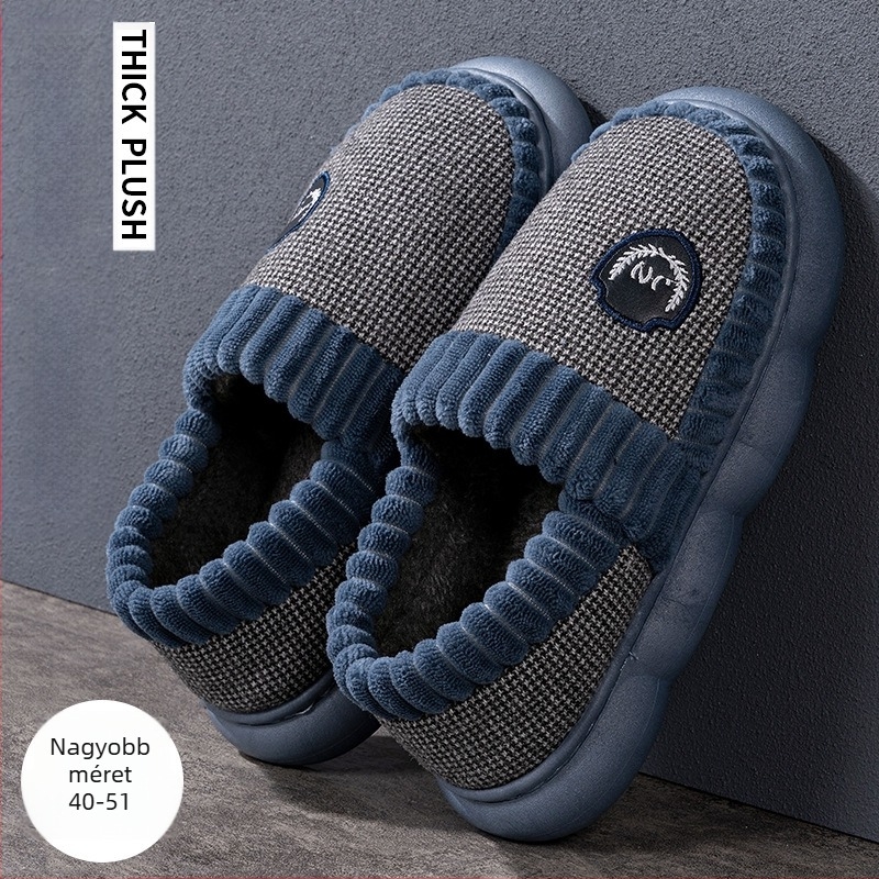 Férfi téli pamut papucs, EXTRA NAGY MÉRET, 2024-es modell, beltéri használatra, csúszásmentes talp, meleg, fleece béléses, vastag talp