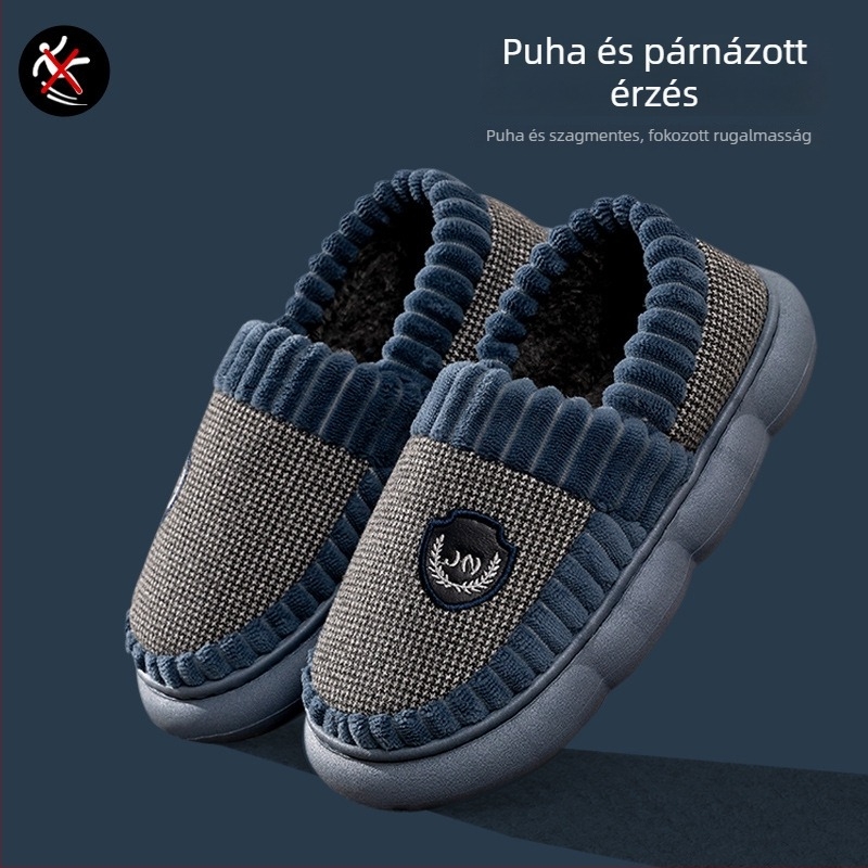 Férfi téli pamut papucs, EXTRA NAGY MÉRET, 2024-es modell, beltéri használatra, csúszásmentes talp, meleg, fleece béléses, vastag talp