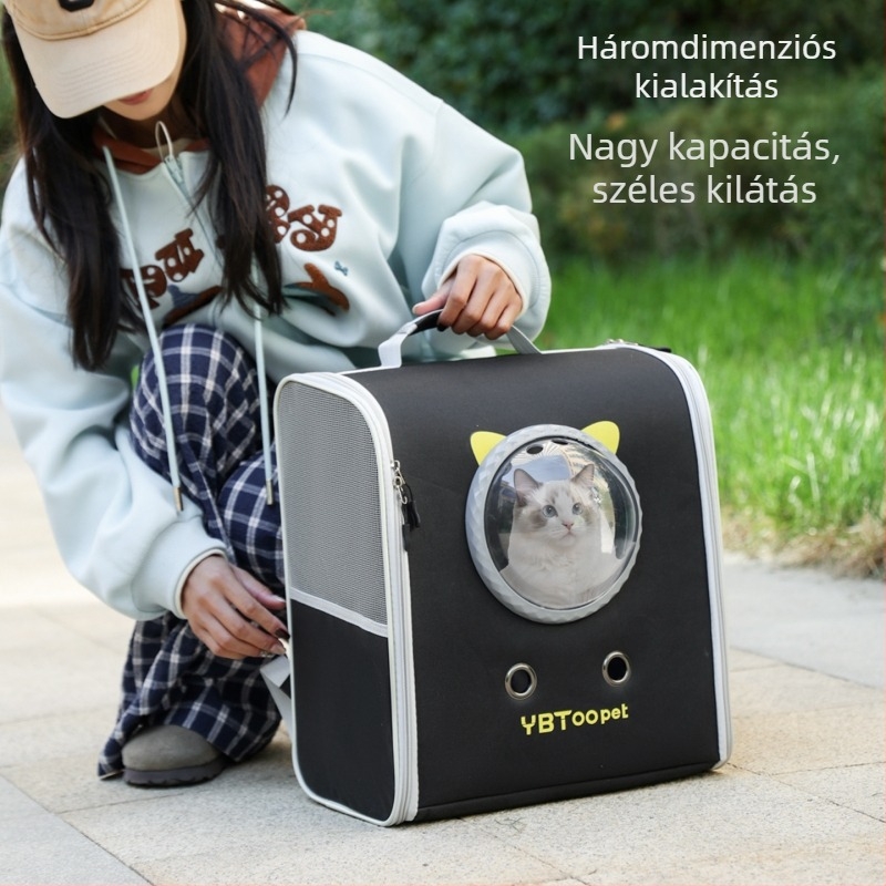 Háziállat hátizsák macskáknak és kutyáknak, űr kapszula dizájn, anyag Oxford+PC, kapacitás 7,5 kg-ig, márka Ybtoopet