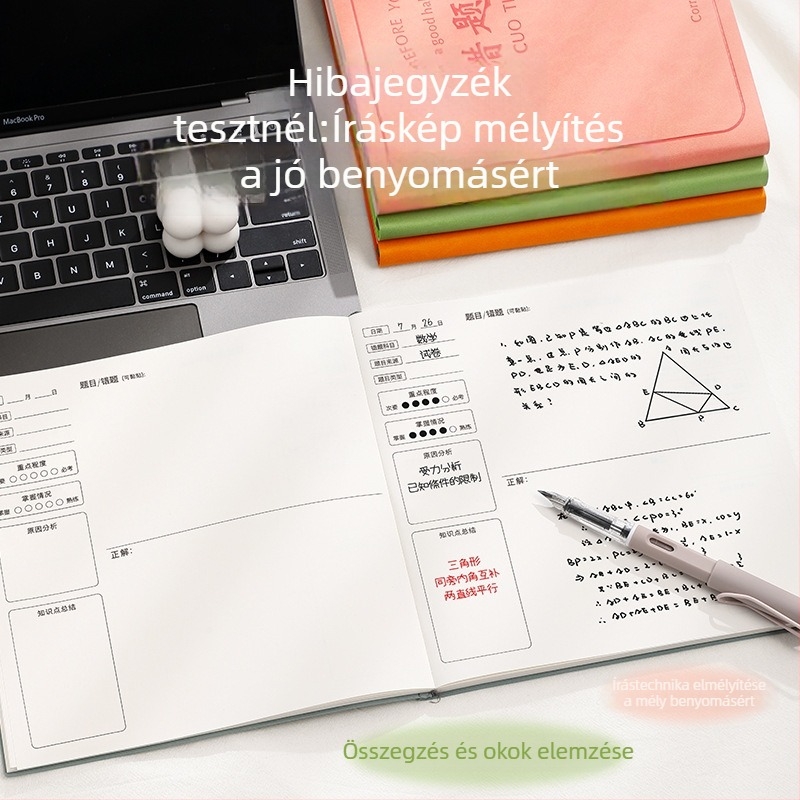 Négyzetes hibajavító notesz általános iskolásoknak (I–II. osztály) – műbőr borító, varrott kötés, Dowling papír, papírsúly 20, 100–200 oldal