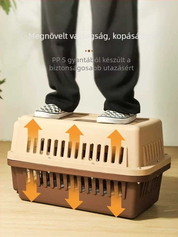 Hordozható macska szállító ketrec utazáshoz, méretek 48x32x30 cm, PP+ABS konstrukció
