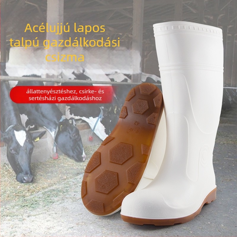 PVC felsőrészű esőcsizma, műanyag talp, magas cső, egybeöntött formázás, lélegző