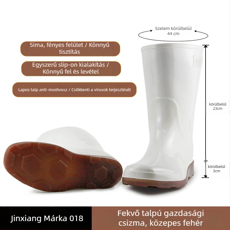 PVC felsőrészű esőcsizma, műanyag talp, magas cső, egybeöntött formázás, lélegző