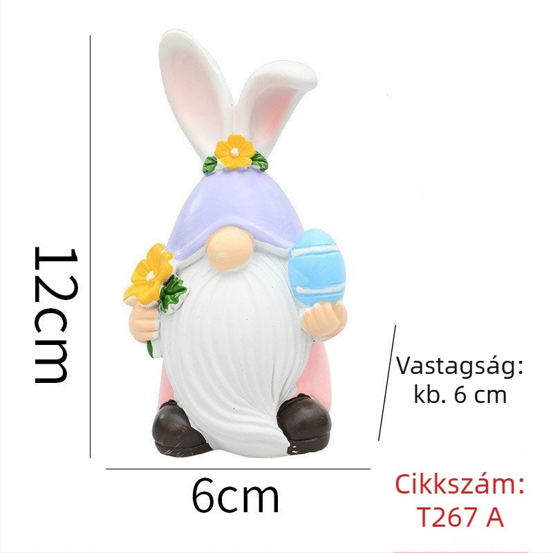 Húsvéti nyuszi-gnóm baba, rezinból készült asztali dekoráció