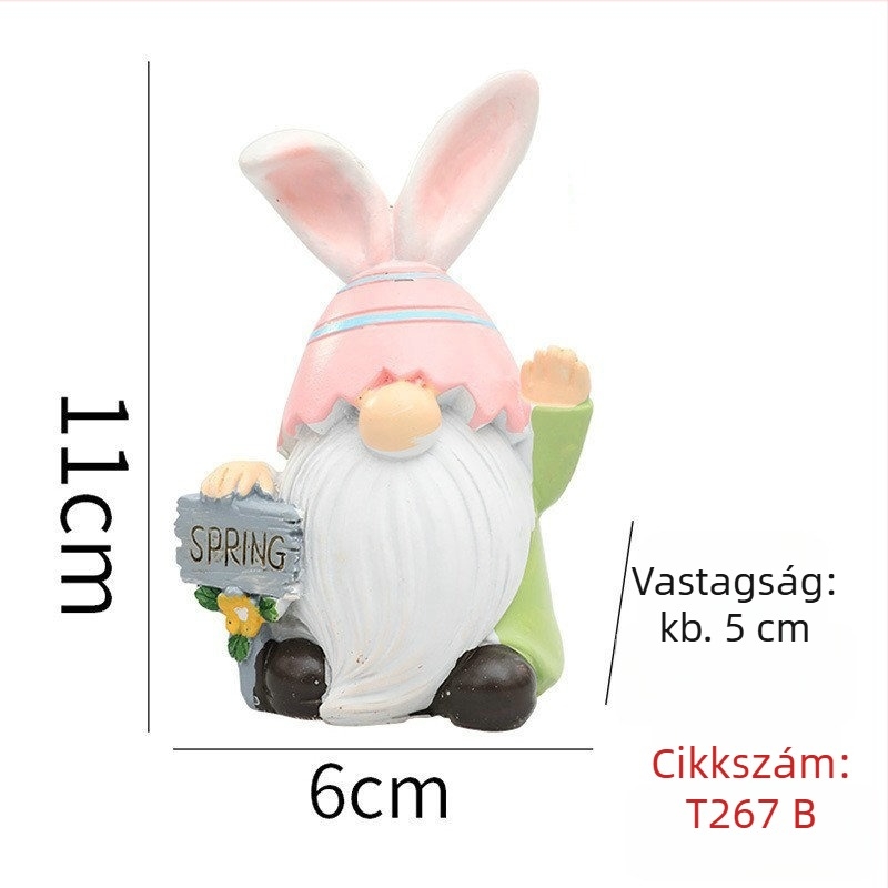 Húsvéti nyuszi-gnóm baba, rezinból készült asztali dekoráció