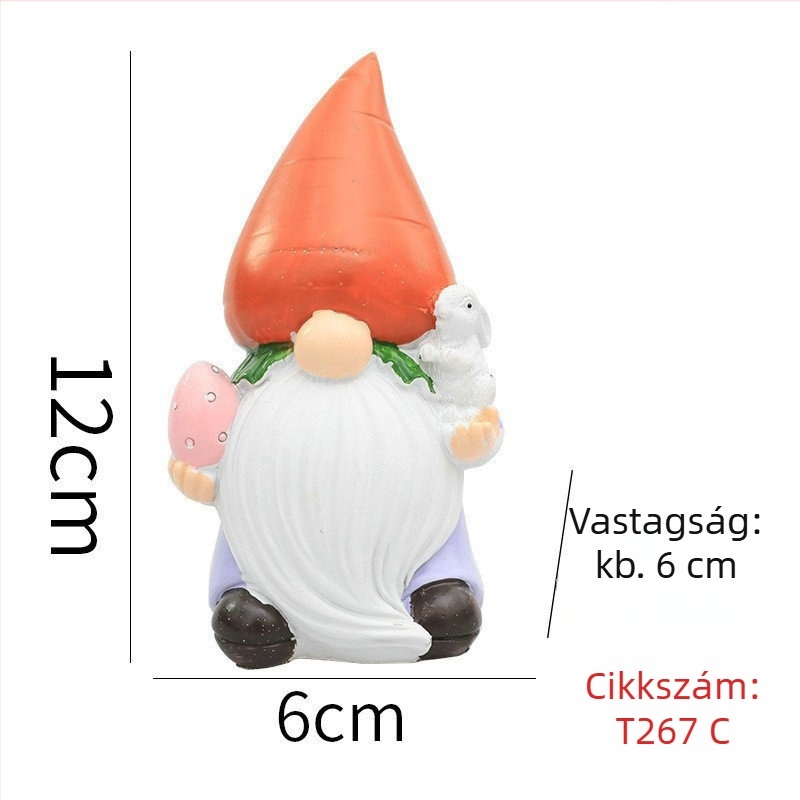Húsvéti nyuszi-gnóm baba, rezinból készült asztali dekoráció