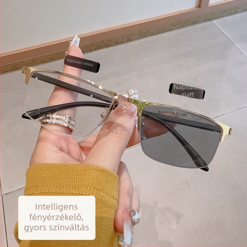Olvasó szemüveg progresszív többfokú lencsékkel, fotokróm lencsékkel és kékfény elleni védelemmel, UV védelem
