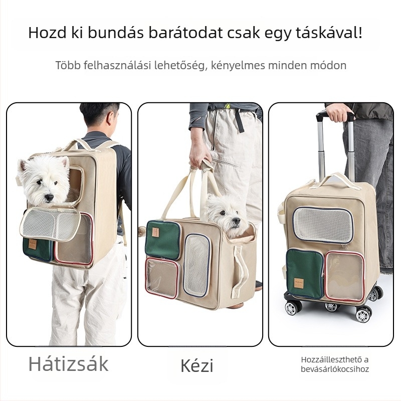 Kültéri használatra tervezett kisállat szállító hátizsák macskáknak és kutyáknak, multifunkcionális húzó rúddal, nagy kapacitás (Poliészter; Márka: DogLemi; Termékkód PD30091; Kategória: Állat táska; Minta: Egyéb)