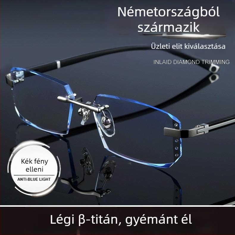 Rám nélküli olvasó szemüveg, ultra-könnyű, PC lencsék kékfény elleni, négyszögletes forma, 2024 tavasz megjelenés