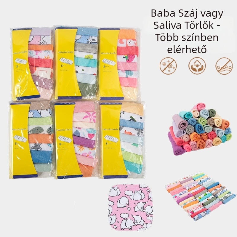 Nyálkendők újszülötteknek – terry anyag, pamut, mintás állatok/virágok, uniszex