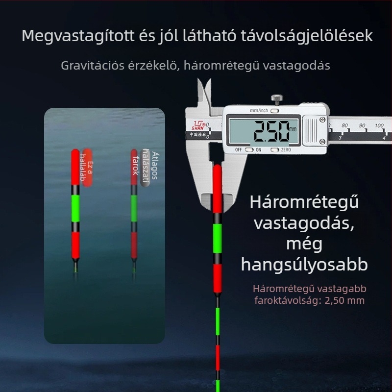 Vertikális sodrású horgászúszó – színváltó, fényes, elektronikus a nappali és éjszakai használathoz; kompozit anyag; márka Powerful merchant.